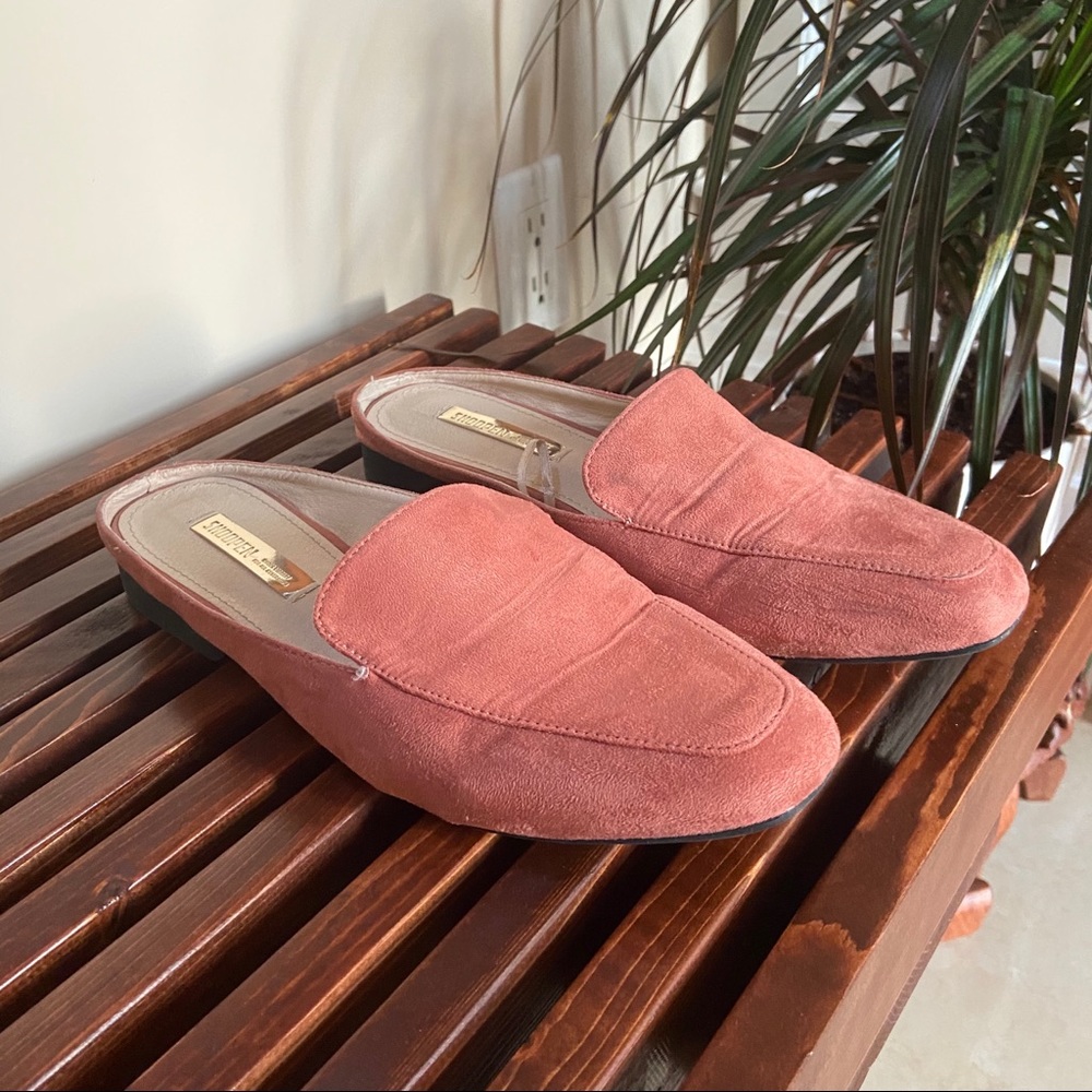 Pink suede slides